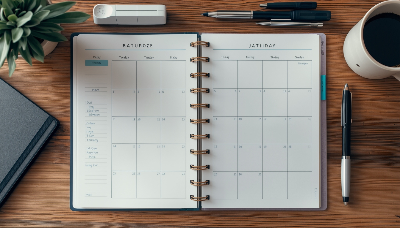 Organized daily planner with mindful scheduling and time management